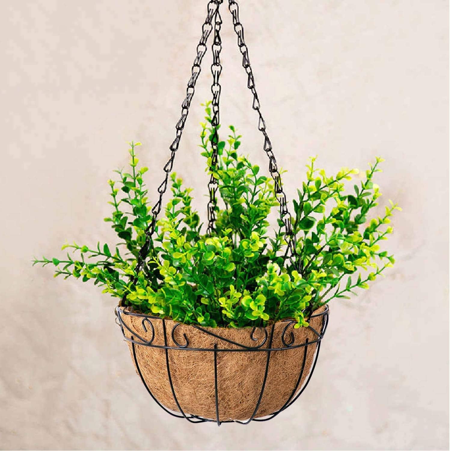 Ashman 14 Inch Metal Hanging Planter Basket with Coco Coir Liner Round Wire Plant Holder Chain Porch Decor Flower Pots Hanger Garden Decoration Indoor Outdoor Watering Hanging Baskets (4)