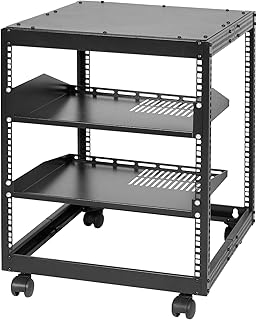 VEVOR 12U Open Frame Server Rack, 23''-40'' Adjustable Depth, Free Standing or Wall Mount Network Server Rack, 4 Post AV Rack with Casters, Holds All Your Networking IT Equipment AV Gear Router Modem