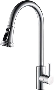 Single Handle High Arc Brushed Nickel Pull Out Kitchen Faucet,Single Level Stainless Steel Kitchen Sink Faucets with Pull Down Sprayer