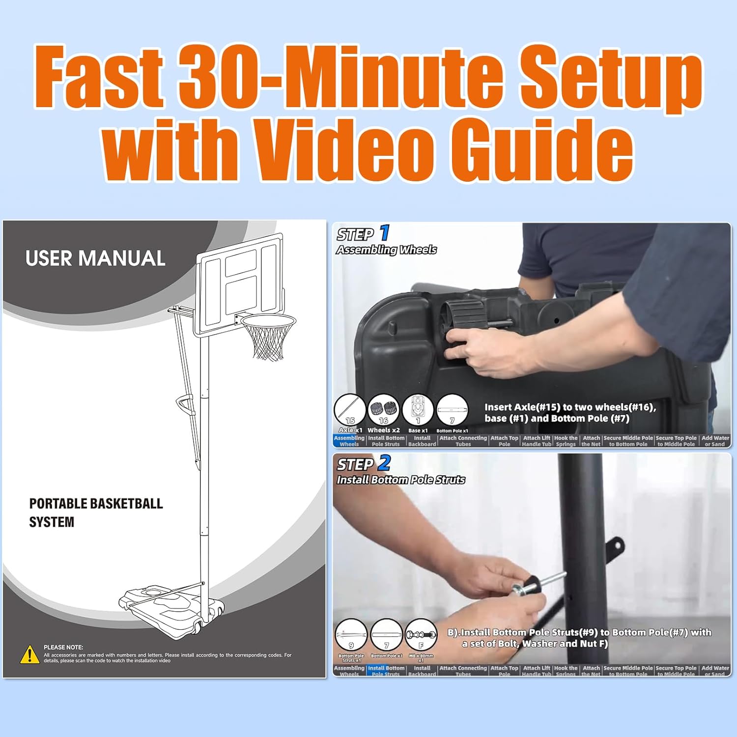 Basketball Hoop Outdoor 5.4-10FT Adjustable, 48in Shatterproof Backboard Basketball Goal Court System, Portable Basketball Hoops & Goals w/Larger Base, 200lbs Sand Bag Base