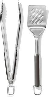 OXO Good Grips Spatula ve Maşa Seti - Bulaşık Makinesinde Yıkanabilir Barbekü Maşası Seti Paslanmaz Çelik Et Spatulalı - 41 cm ve 47,5 cm