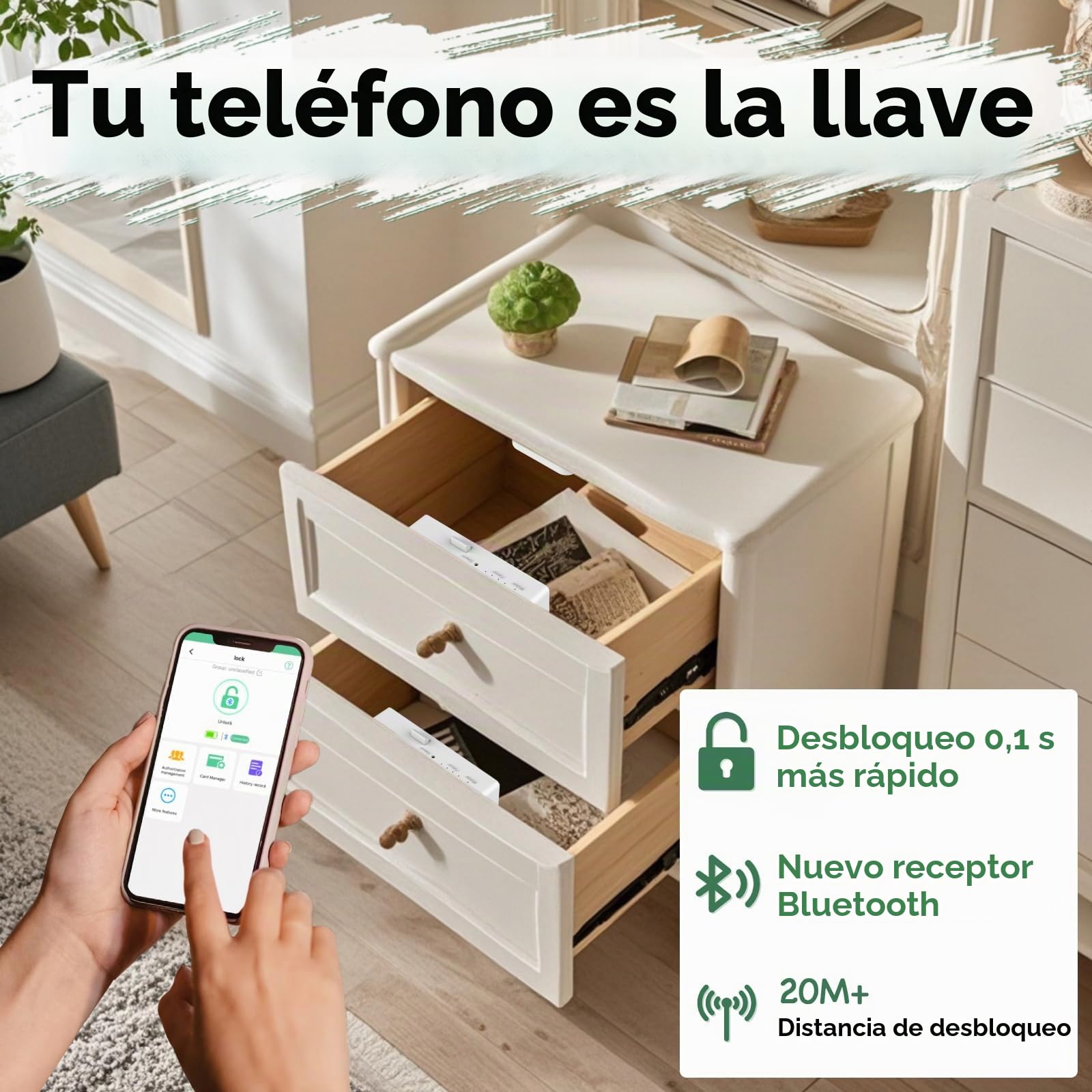 Eseesmart Cerradura inteligente oculta para armario, con Bluetooth, RFID, a prueba de bebés, para licor, archivador, cocina, taquilla sin llave