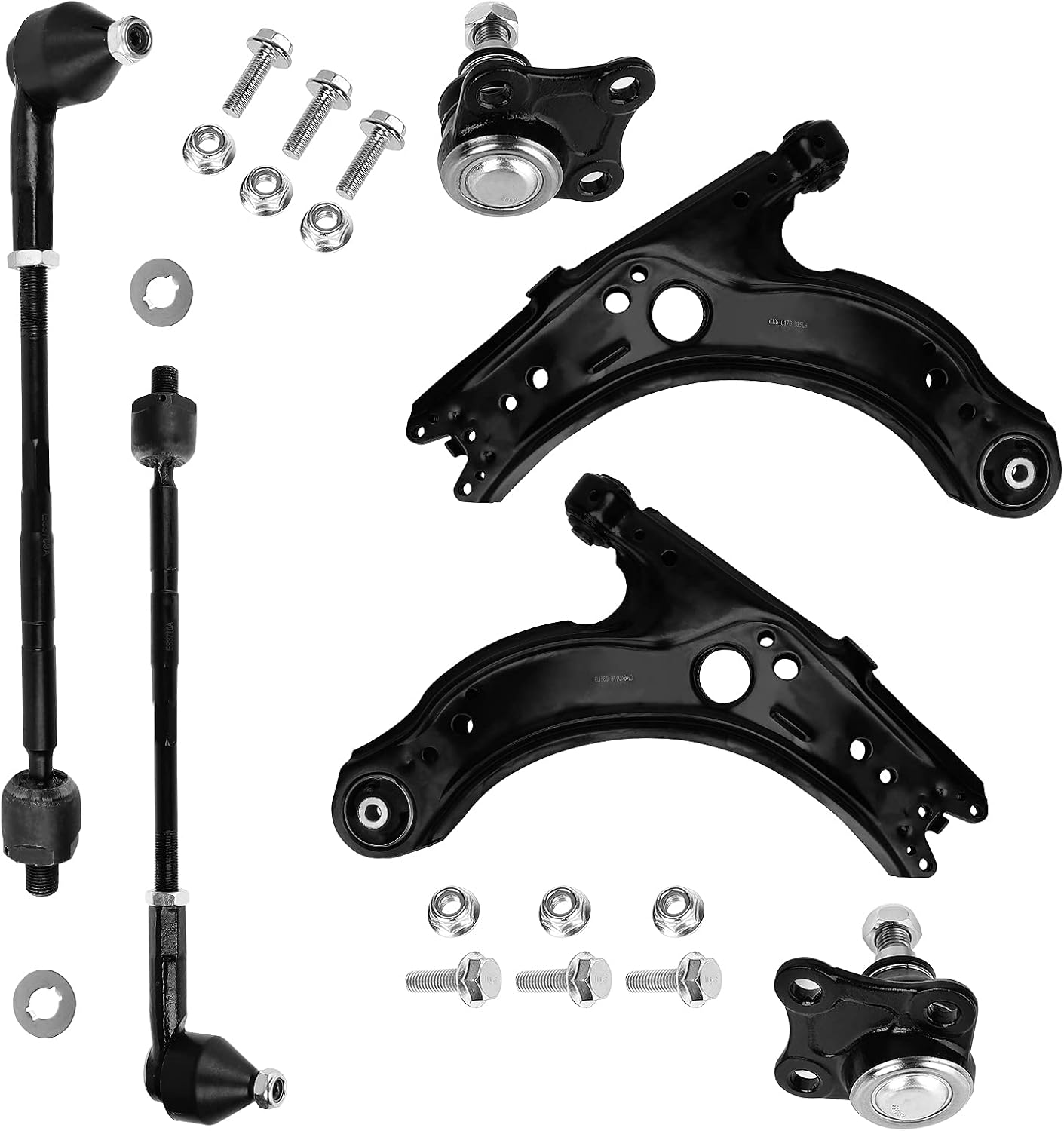 BRTEC Front Lower Control Arm with Ball Joints & Tie Rod End Compatible with Volkswagen Beetle 1998-2010, Golf 1999-2006, Jetta 1999-2005 - 6Pcs Suspension Kit
