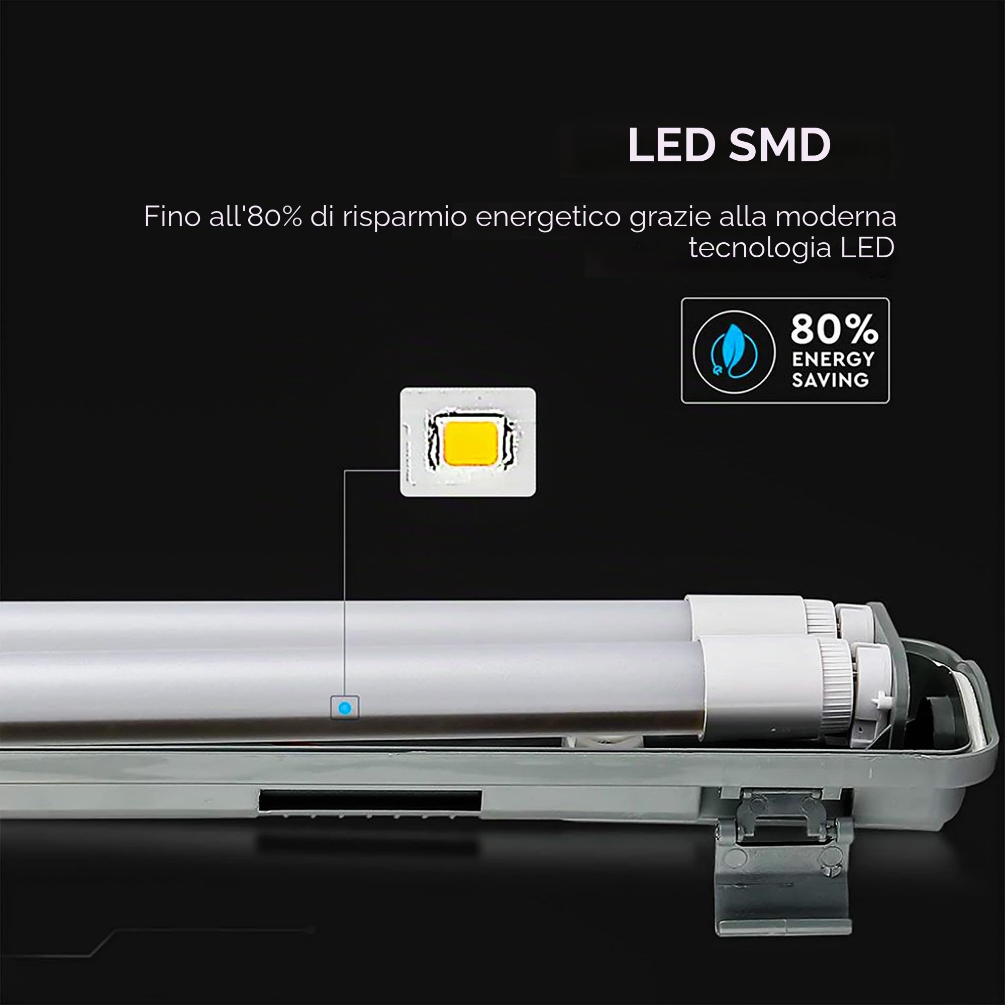 V-TAC 4x Plafoniera LED Impermeabile Doppia 120 CM - 36W - [ Chip Samsung ] - 4 PEZZI - Lampada 3400 Lumen IP65 per Soffitto, Parete, Garage, Magazzino - Doppio Tubo - Luce 4000K Naturale