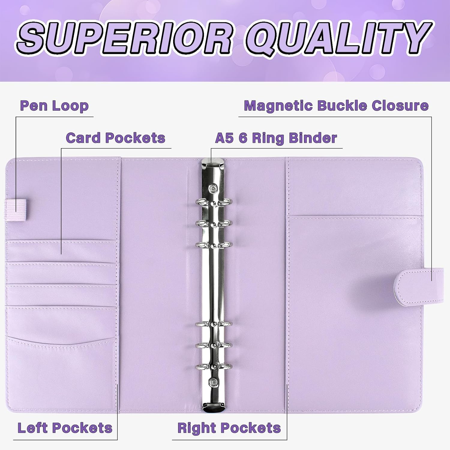 A5 Kpop Photocard Binder, 6 Ring Binder Album with 200 Card Slots, PU Leather Binder Cover with Magnetic Buckle Closure for Organizing Trading Cards (Purple) - Image 5