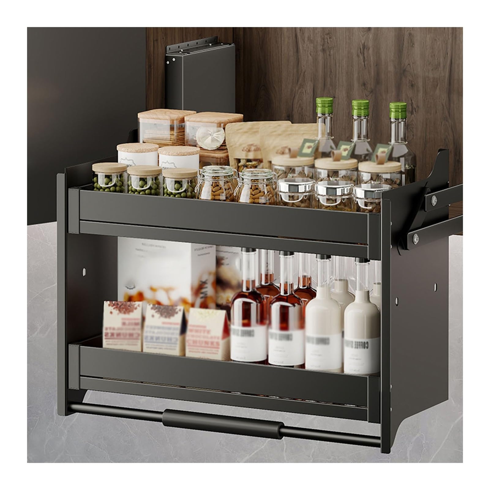 Aufbewahrungs-Organizer for Küchenoberschränke, 2-stufige Wand-Ausziehregale, Idealer Gewürzregal-Organizer for Platzsparende Küchenschränke(510x280x540mm)