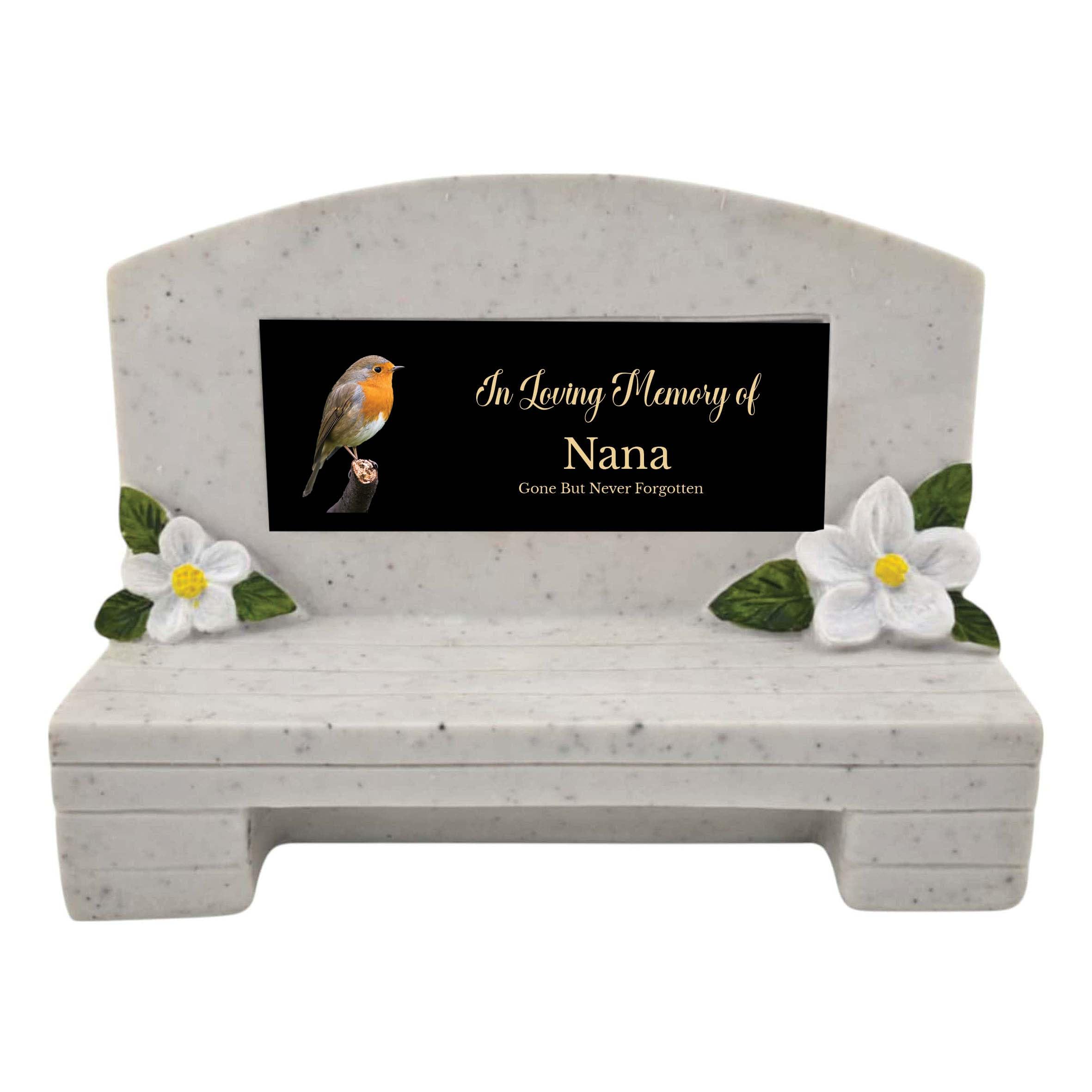 1stclassgifts In Loving Memory Of Memorial Bench With Plaque Grave Marker With Robin Design Mum Dad & Lots More Black Plate (UV PRINTED) (Nana)