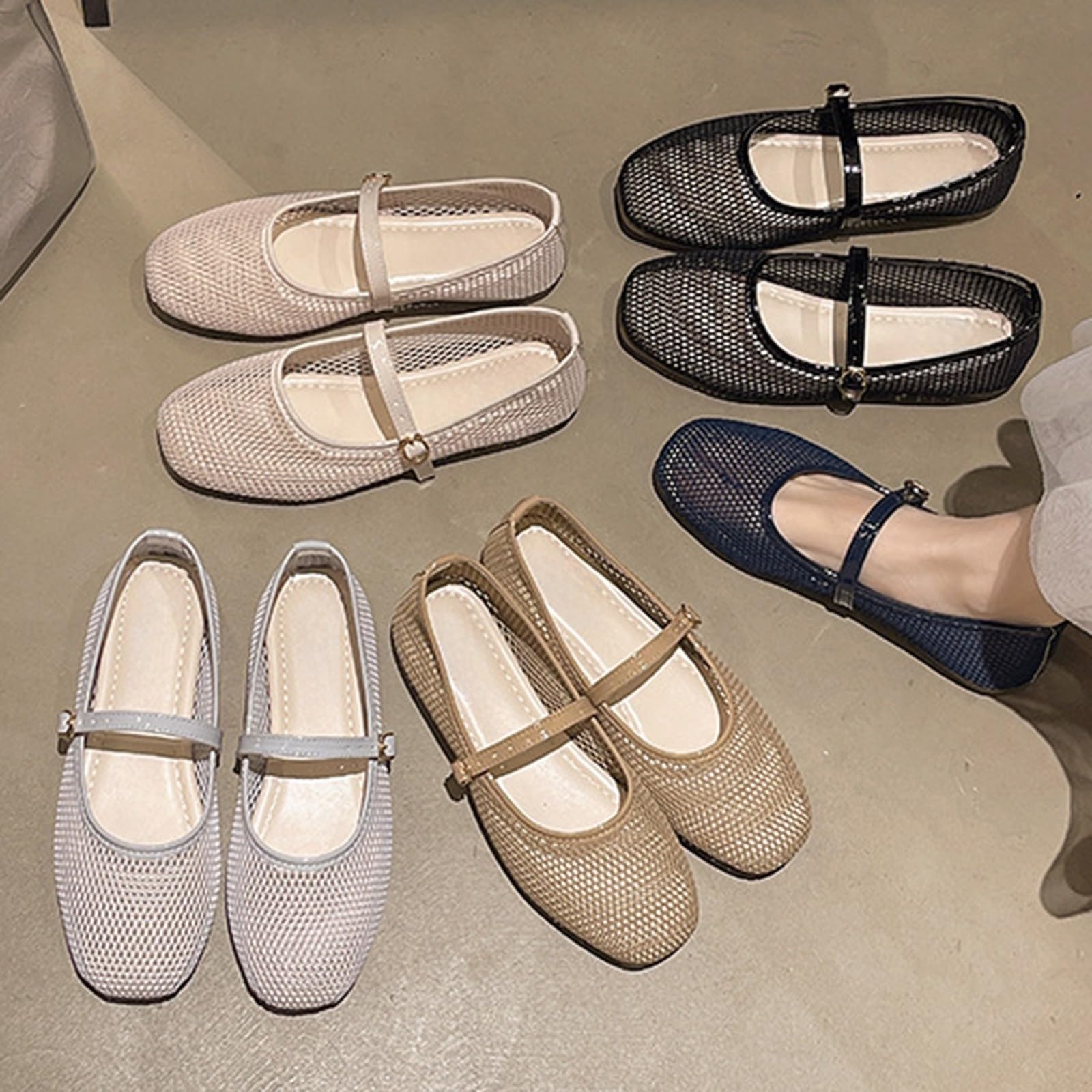 Mary Jane - Scarpe mocassino da donna in rete, piatte, estive, traspiranti, antiscivolo, eleganti, rotonde, con cinturino regolabile