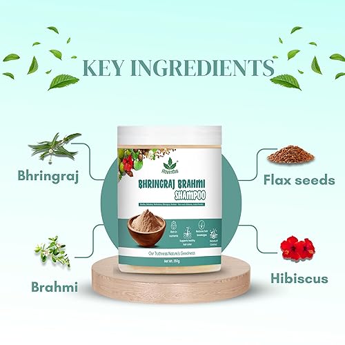 Miniatura 5 de Havintha Champú natural para cabello con Amla Reetha Shikakai Methidana Hibiscus Bhringraj Brahmi y polvo de semillas de lino, 227gm