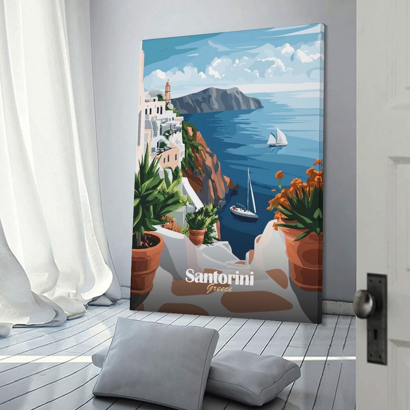 Junmoney Home Decor Wall Art Santorini Greece Travel (3), 24x36inch(60x90cm), for Bedroom Decor, Cosy Corners Or Studios, Decorative Wall Art for Cosy Rooms