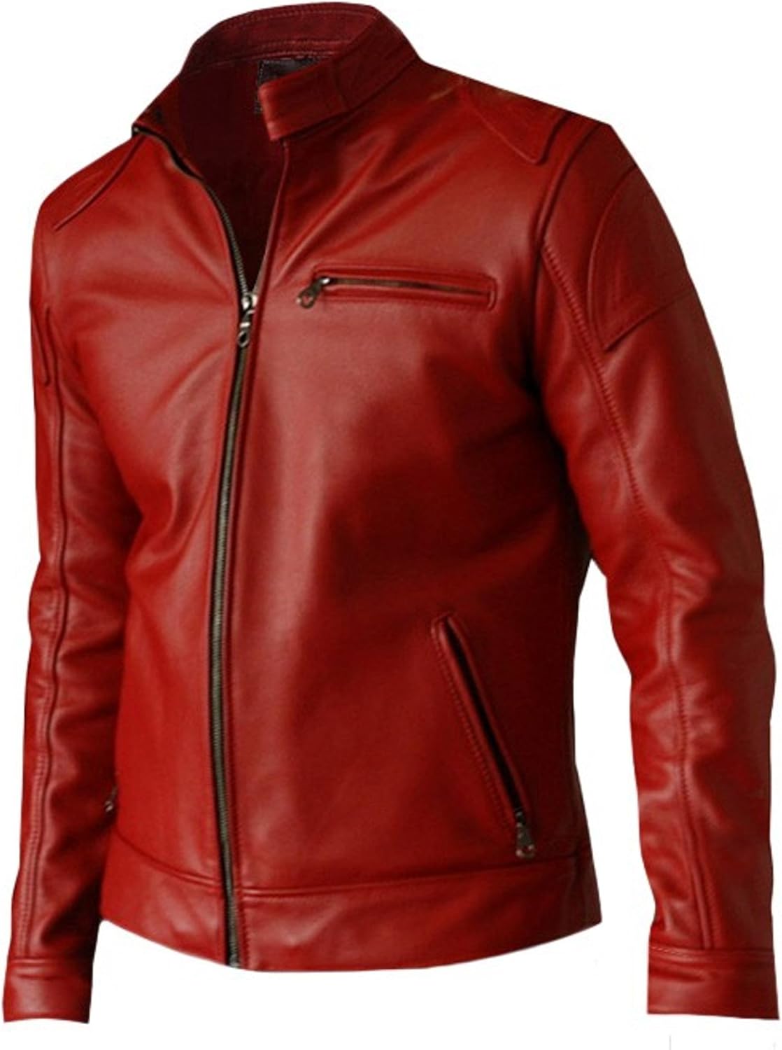 D DOLLY LAMB Men's Lambskin Leather Moto Biker Jacket - Winter Wear - Shirt Collar