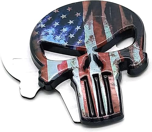 Miniatura 5 de Calcomanía de metal con calavera 3D, emblema de logotipo para automóvil, camión, motocicleta, automóvil, moda, accesorios (bandera estadounidense)