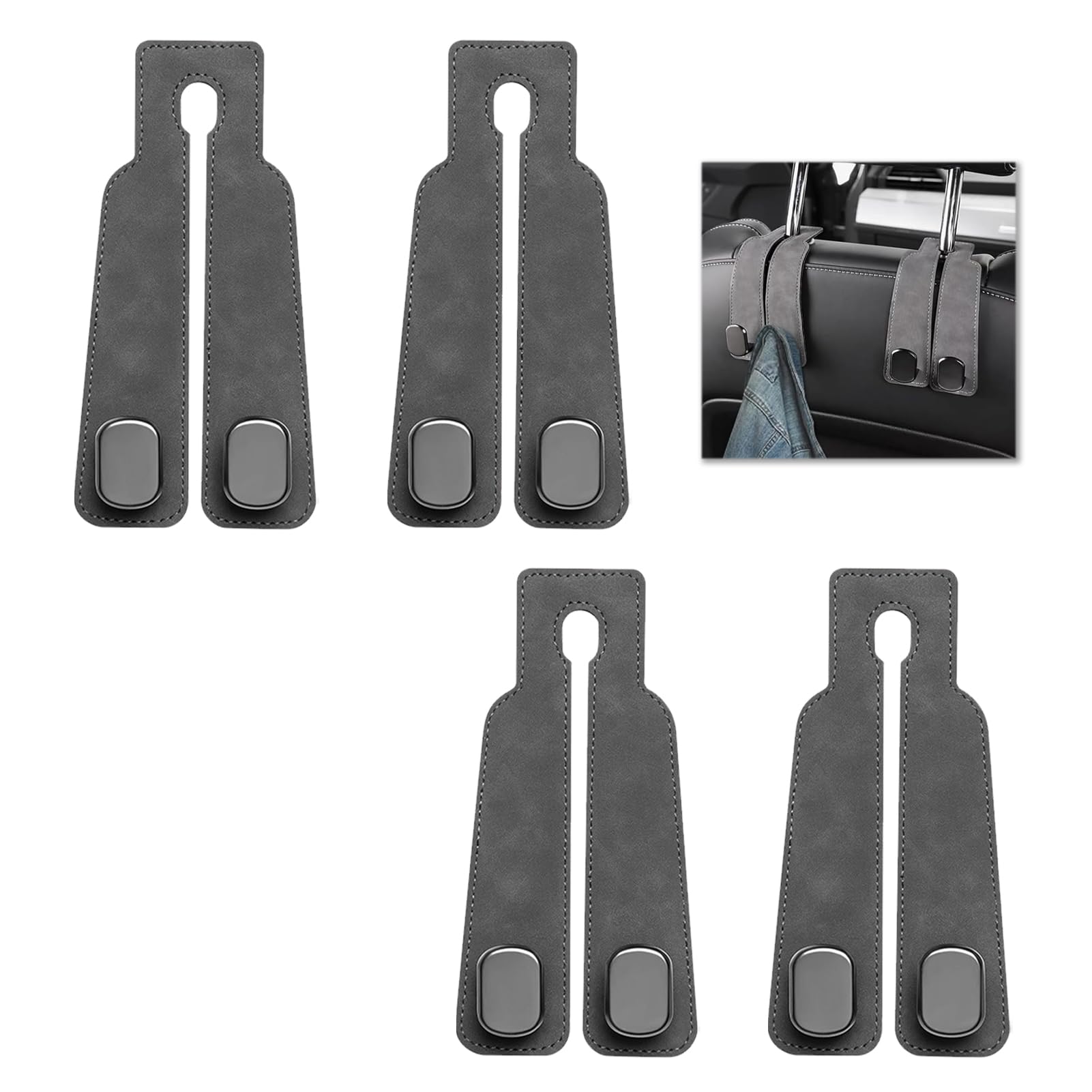 4PCS Doppelhaken für Autositzrückseite, Auto Kopfstützen Haken, Leder Autositz Haken, Auto Lagerung Haken, für Autositz Autositz Rücksitzhaken Kopfstütze Kleiderbügel Handtaschenhalter Taschenhaken