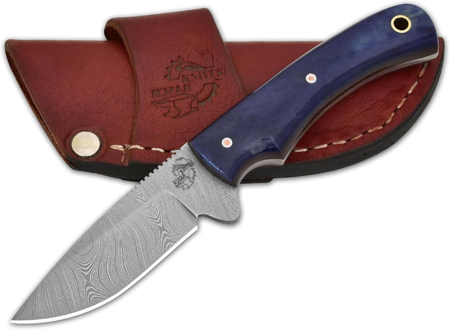 Knives Ranch Dyed Blue Bone Handle Hunting Knife with Genuine Leather Sheath Everyday Carry Design for Daily Use (3055-BLUE)