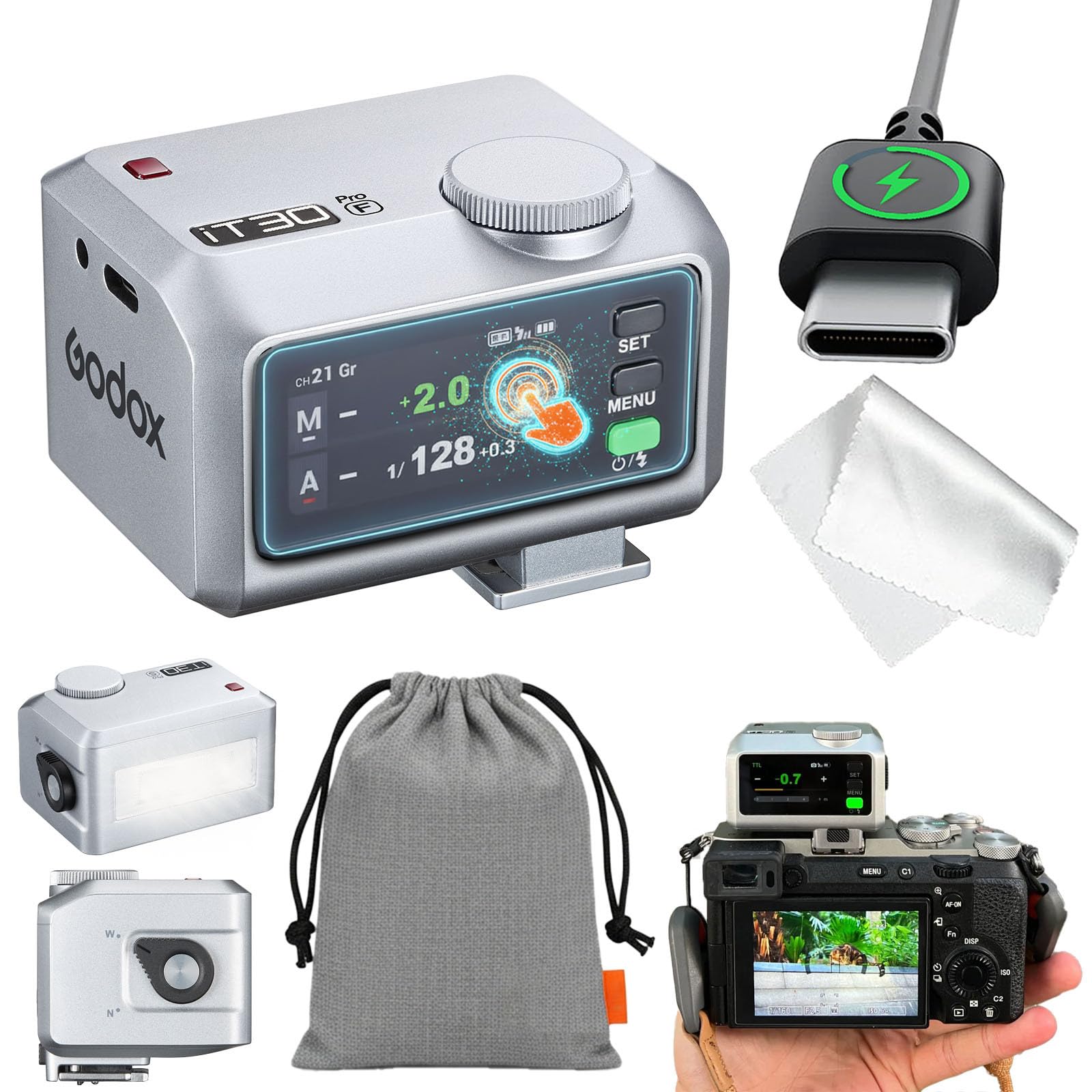 GODOX IT30PRO F Flash Appareil Photo, IT30PROF IT30 Pro F TTL HSS 1/8000s Flash, Compatible avec X100VI GFX100RF XS20 XS10 XT30 II XT5 XM5 GFX50S GFX50R X-T4 X-T3 X-E4