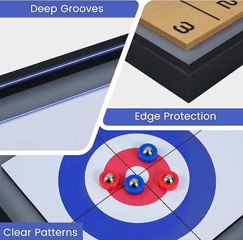 Miniatura 3 de Goplus Juego de mesa 2 en 1, juego de mesa portátil de 2 caras con 8 discos rodantes, juego de mesa de tejo de madera y curling para adultos