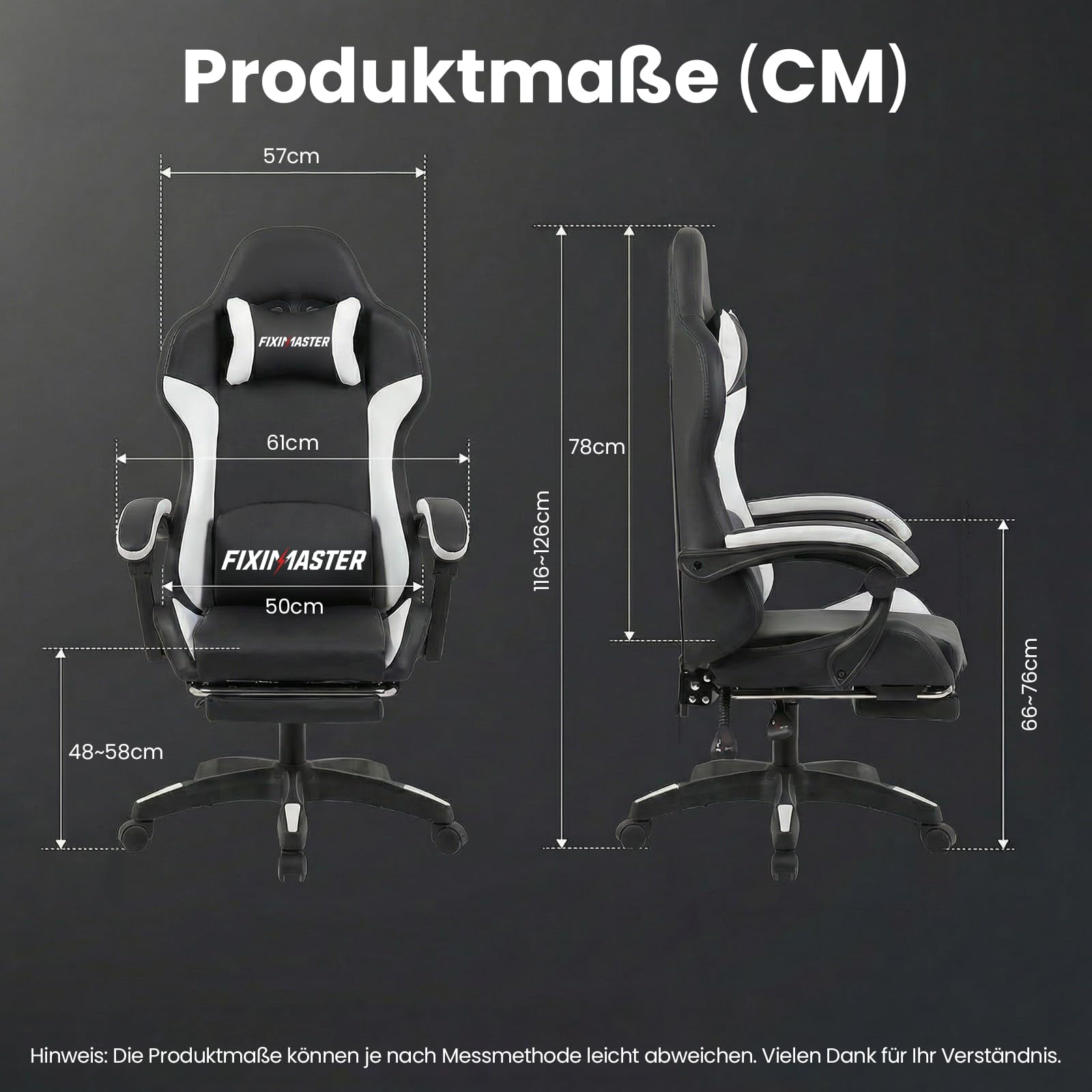 Bürostuhl Ergonomisch mit Fußstütze, Schreibtischstuhl, Racing-Design, Lenden- und Kopfstütze, PU-Kunstleder, Gaming Stuhl, Büro Stuhl, Computerstuhl, Neigbar bis 135°, Schwarz, 150KG