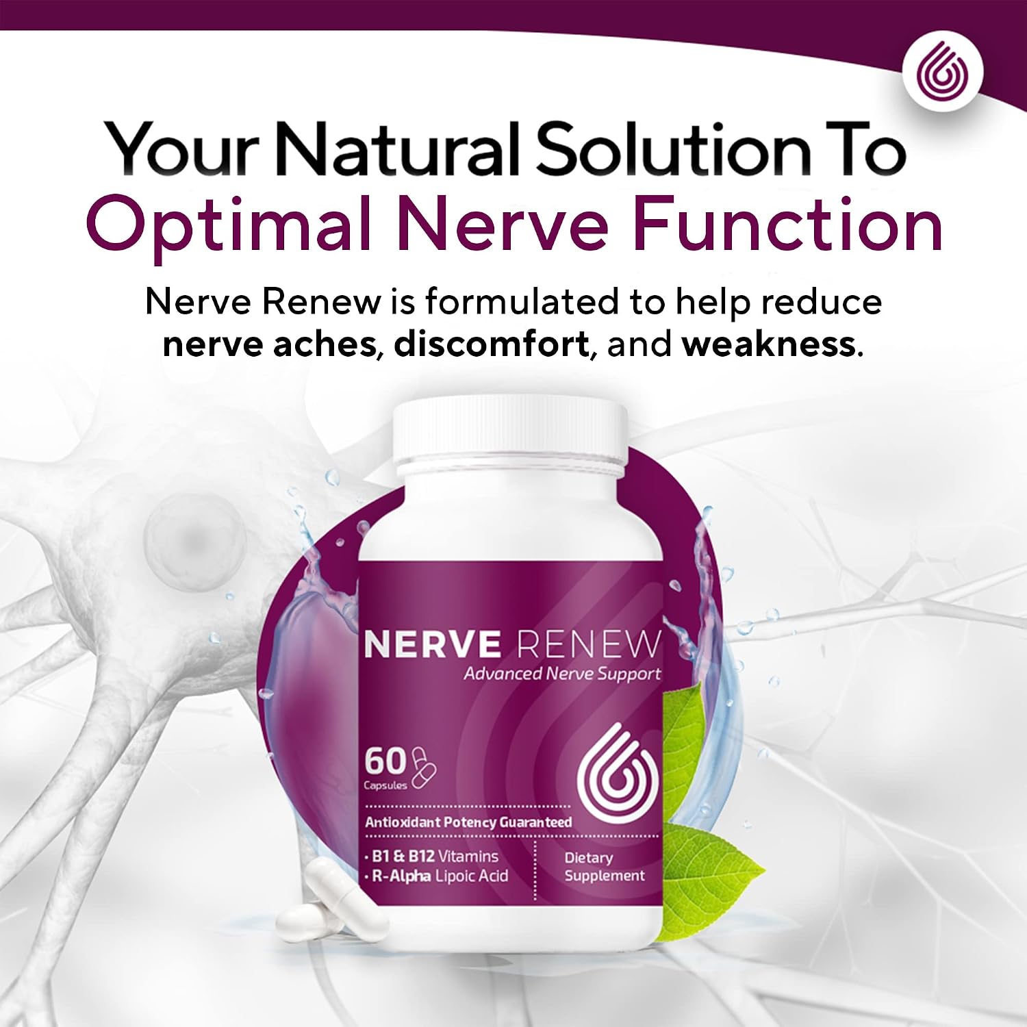 NerveRenew Advanced Nerve Support - Natural Nerve Discomfort Support with R-Alpha Lipoic Acid and Vitamin B Complex - 60 Capsules - Antioxidant Potency, Fast-Acting Formula