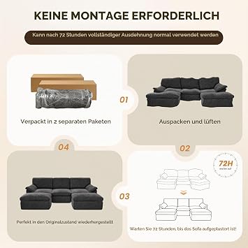 Corner Sofa Modular Sofa U-Shape Cloud Couch No Assembly Grey