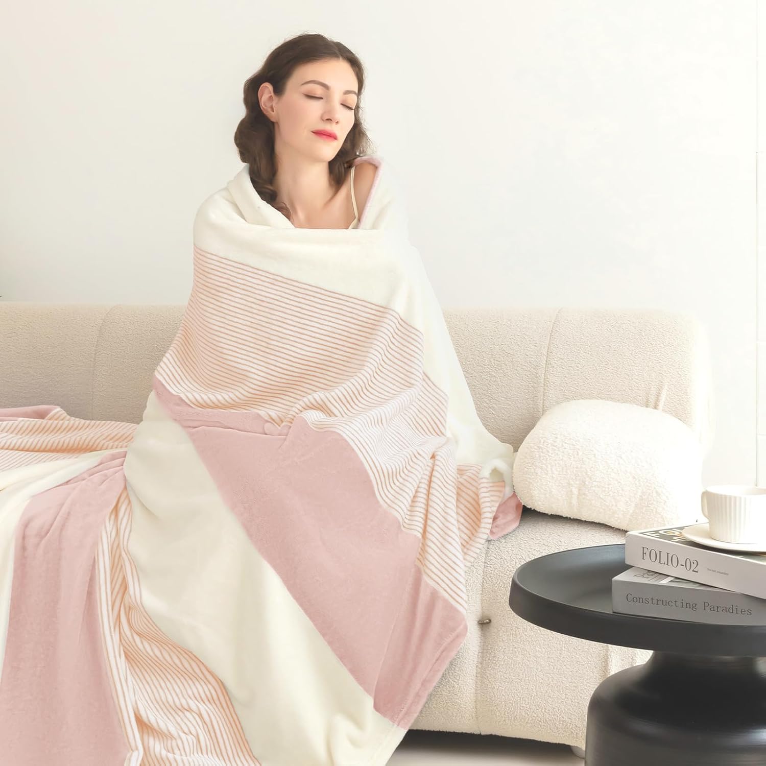 Homelike Moment Fleece Throw Blanket for Couch, Pink Soft Fluffy Blankets Throws, Fuzzy Cozy Plush Flannel Blanket for Sofa, Comfy Warm Lightweight Bed Blanket Striped (Pink, 50x60IN) - Image 4