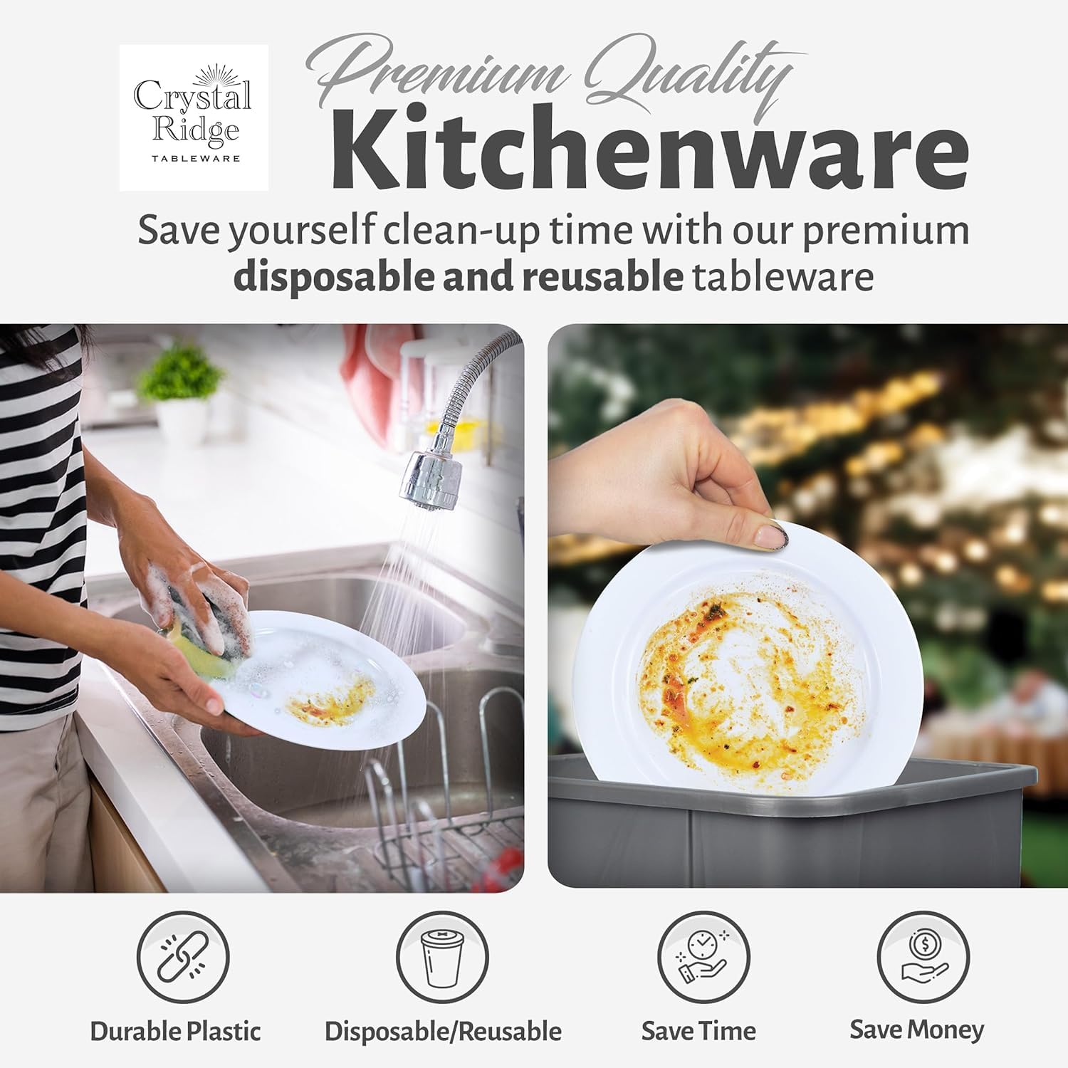 120-Piece Salad Plastic Plates Set Premium 120 Salad Plates, Disposable Dinnerware for Party - White Plastic Wedding Plates Solid White image 3