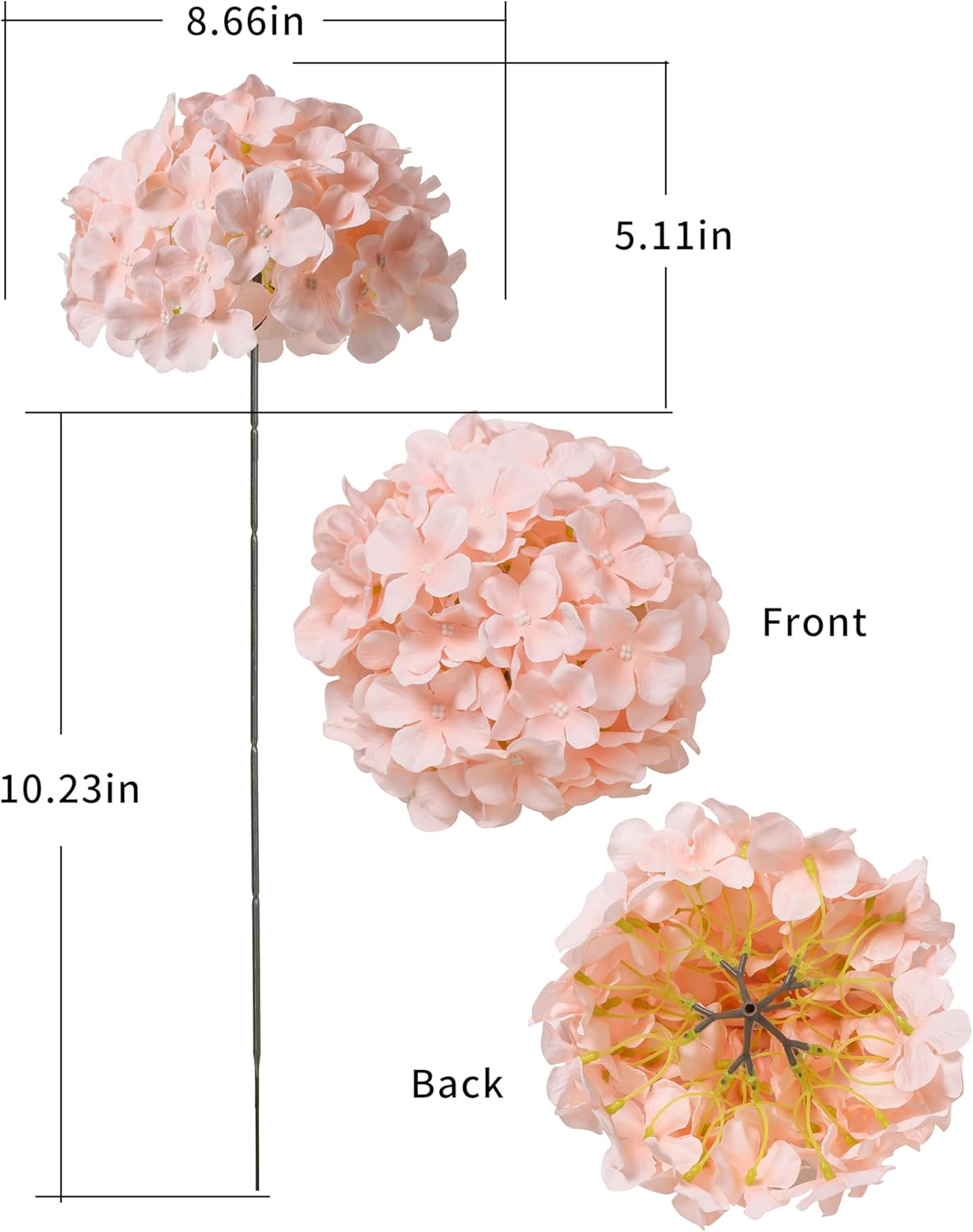 DuHouse Silk Hydrangea Artificial Flower Heads with Stems Fake Hydrangeas Flowers for DIY Wedding Centerpiece Home Decor,Pack of 6 (Blush) - Image 2