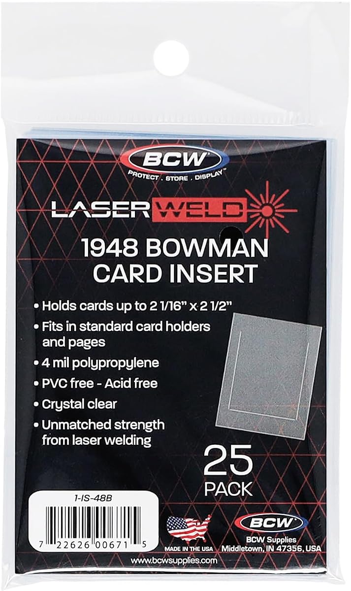 BCW LaserWeld 1948 Bowman Insert Sleeves – Archival Card Inserts for 1948 Bowman Cards | Fits 9-Pocket Pages, Toploaders & Magnetic Holders | Acid-Free Polypropylene – 25 Pack