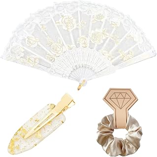 3 Pcs Bridesmaid Gifts Bridesmaid Proposal Gifts Bridesmaid Hair Clips Bridesmaid Silk Satin Hair Accessories Scrunchies Wedding Chinese Lace Folding Fan Bridesmaid Wedding Favor Women Girls