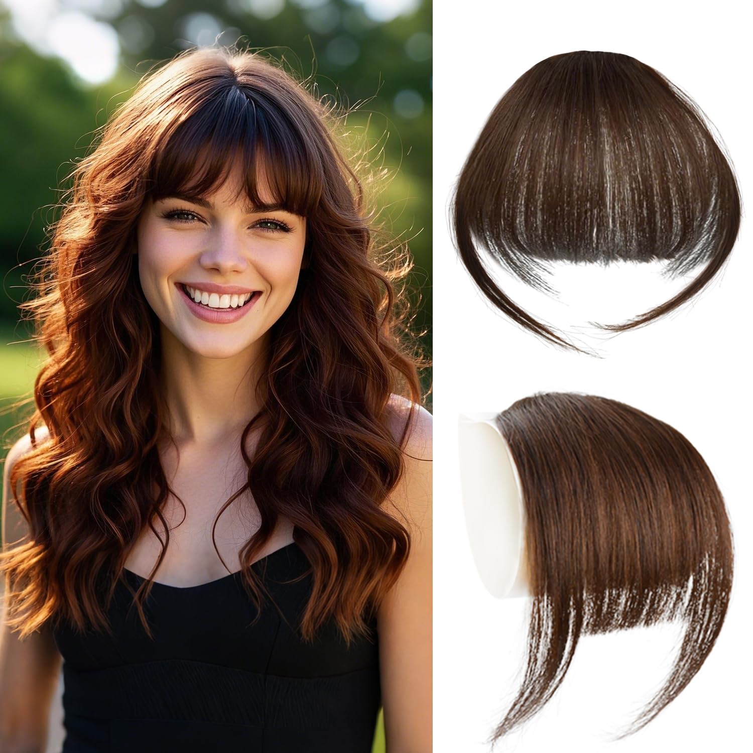 Clip in Bangs 100% Human Hair with Temples Hairpieces Air Hair Bangs Clip in Hair Extensions for Party and Daily Wear(Medium Brown)