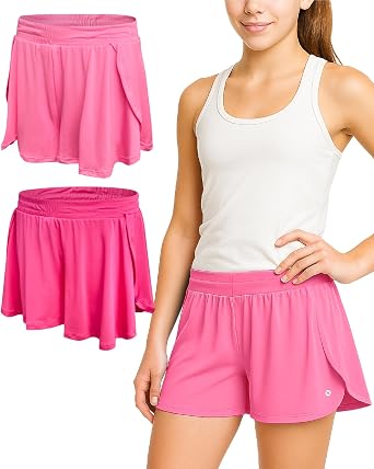 RBX Girls Butterfly Shorts - 2 Pack Lightweight Flowy Athletic Shorts for Girls with Built in Compression Liner