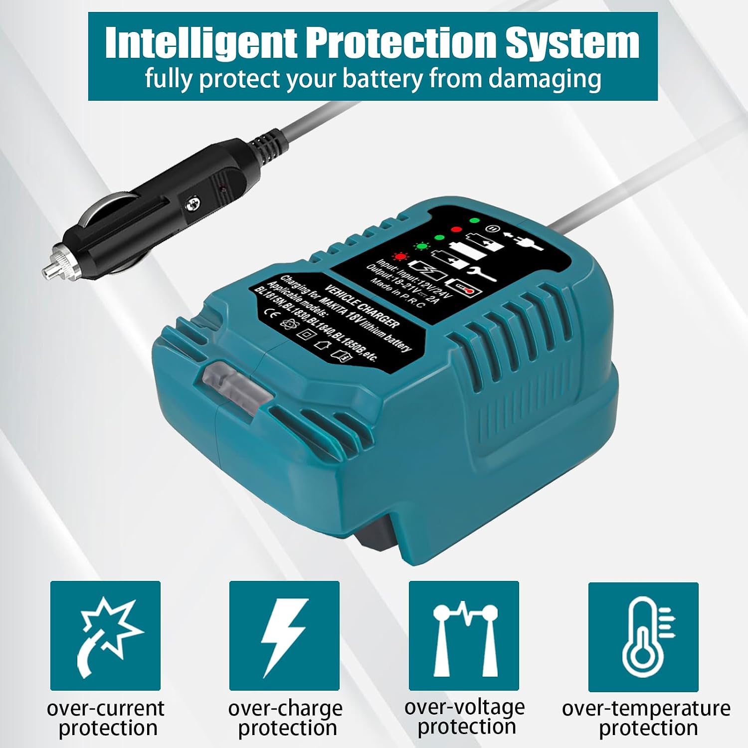 TPDL Mini Car Charger for Makita 18V Battery, Portable, Cigarette Lighter Plug, 1/4 Size of DC18RC Charger