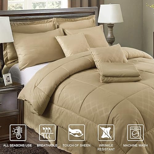 Miniatura 10 de MERRY HOME - Juego de edredón de 10 piezas, juego de cama con juego de sábanas con 14 pulgadas de profundidad, suaves, lujosas, unicolor, patrón