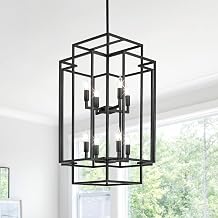 WJShome Modern Black Chandelier, 31.5" Large Chandeliers for High Ceilings, 8-Light Tiered Lantern Pendant Light, Farmhouse Foyer Lighting Fixtures, for Living Room, Staircase, Entryway