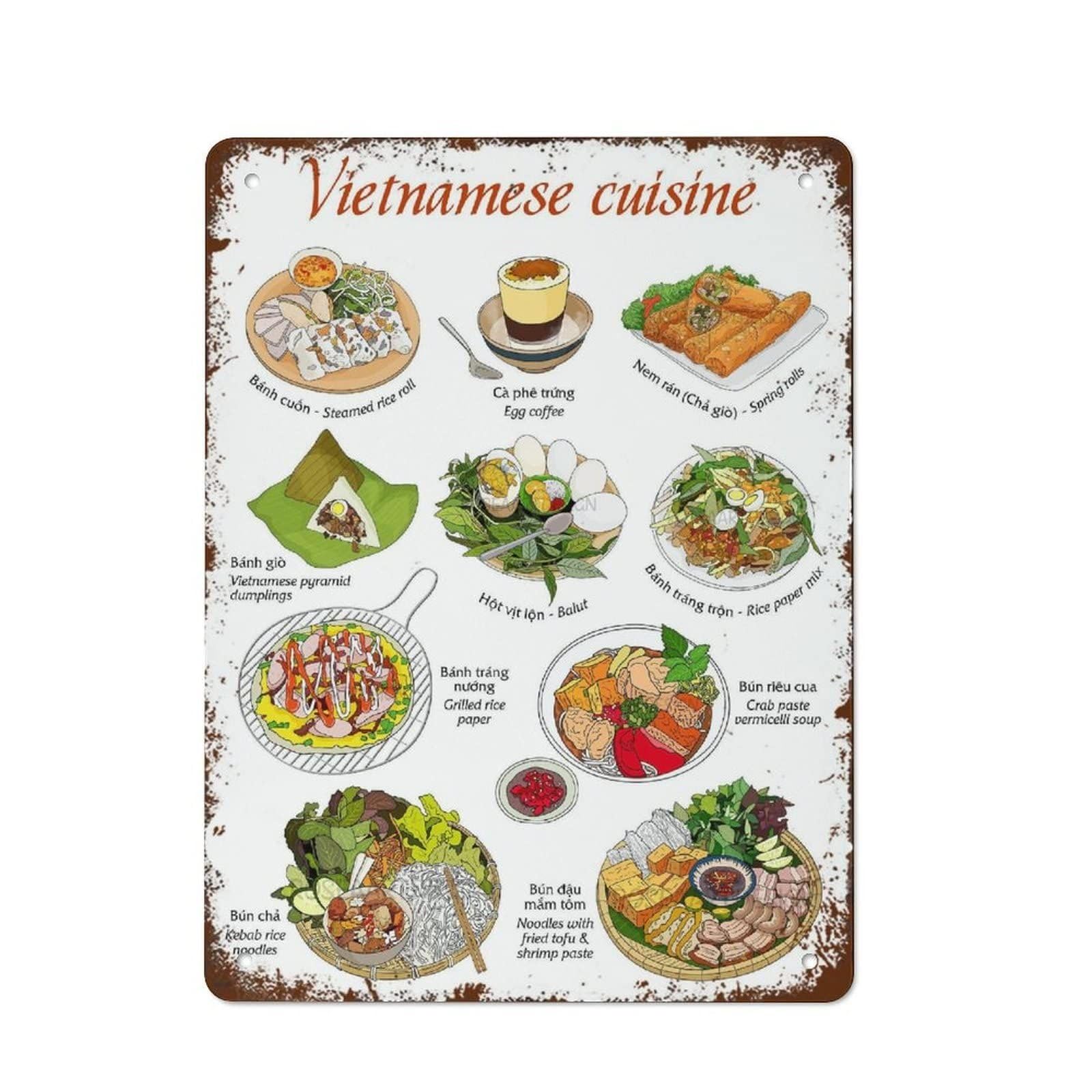 PKNVKZIDK Vintage Pho Noodle Shop Sign Retro Vietnamese Cuisine Metal Tin Sign For Kitchen Asian Restaurant Cafe Wall Decor 8 X 12 inch