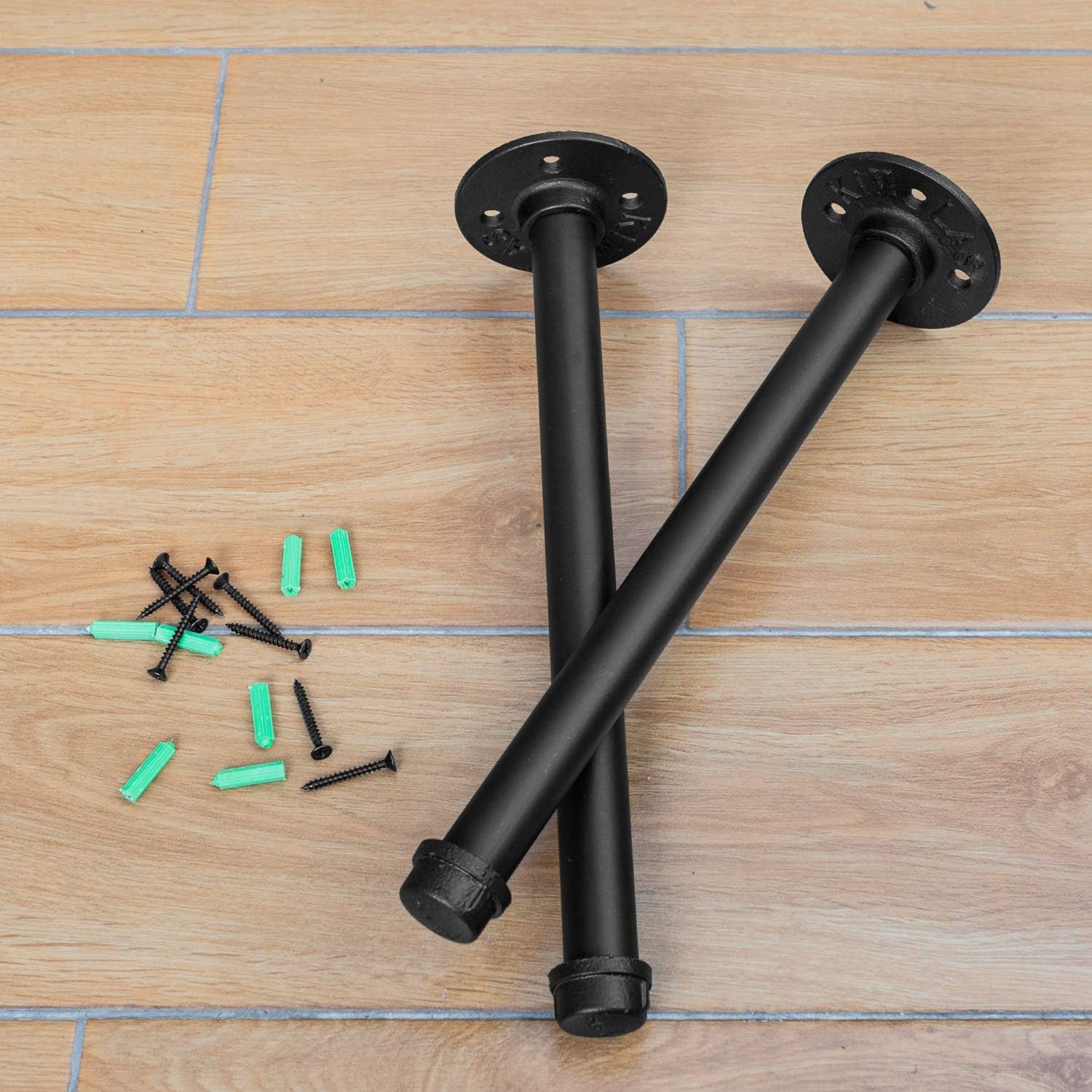 Industrial Pipe Shelf Brackets 12 inch - Set of 4, Rustic Floating Shelf Brackets with Iron Fittings, Flanges and Pipes for Vintage Furniture Decor, Wall Mounted DIY Bracket, Garment Rack Hardware