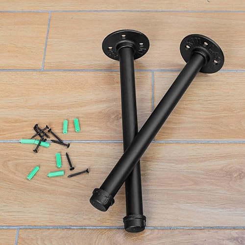 Miniatura 7 de Soportes industriales para estantes de tubería de 12 pulgadas, juego de 4, soportes flotantes rústicos con accesorios de hierro, bridas y tubos para