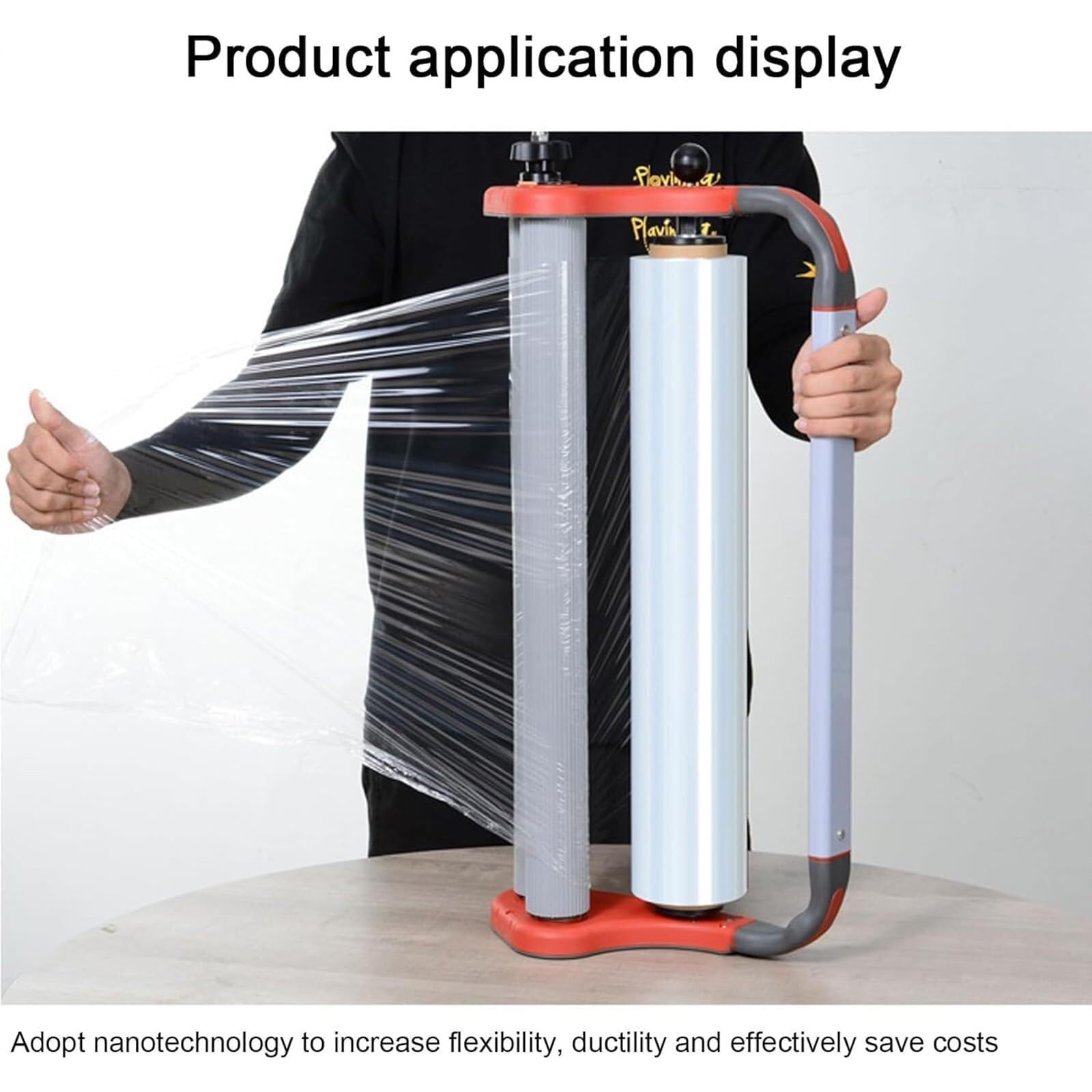 Distributeur de film étirable portable, tension réglable, diamètre maximum 157 mm, largeur 500 mm, idéal pour l'emballage de colis et de bagages