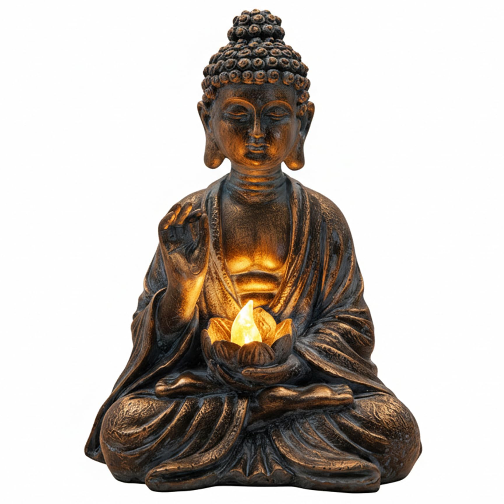 Statua di Buddha Solare, Scultura Zen all'aperto con Luce di Loto a LED, Statua da Giardino in Resina per Giardino, 5, 9x4, 3x7, 7 Pollici