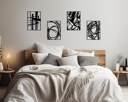 Miniatura 4 de Creoate Juego de 4 piezas de arte abstracto de metal negro para pared, esculturas minimalistas para sala de estar y dormitorio, oficina, 11 x 16