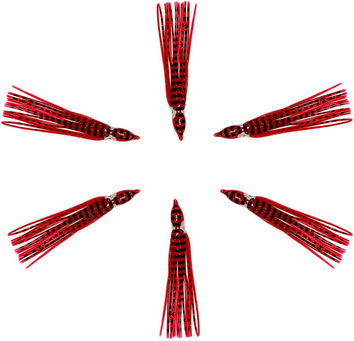 4.75" Trolling Squid Skirts, 40 Pcs Dark Red Tiger for Deep Sea & Inshore Fishing, Ideal for Rigging Lures for Tuna, Mahi & Salmon