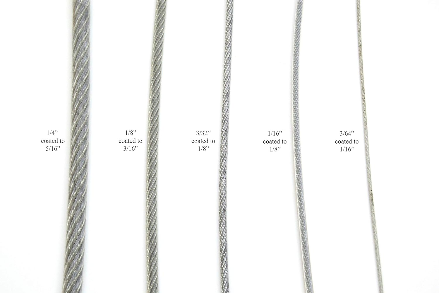 Galvanized Clear Vinyl Coated Wire Rope Aircraft Cable 7x19 Strand Core 1/4-5/16 (1/4 - 5/16 x 5000')