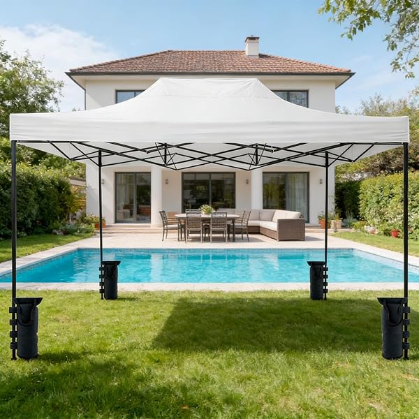 Gazebo Professionale 3x4.5 M Richiudibile Automatico In Acciaio Con Telo Oxford 1200D PVC Impermeabile e Anti UV Struttura a Fisarmonica con Sacche Zavorra e Borsa Trasporto Sagre Feste (Bianco) - 5