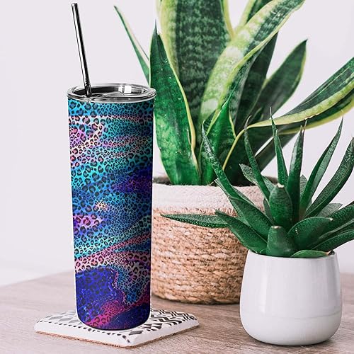 Miniatura 3 de Vaso de leopardo con tapa y popote de leopardo, estampado de guepardo, acero inoxidable, aislado, delgado para mujeres, mamá, niñas, hija,