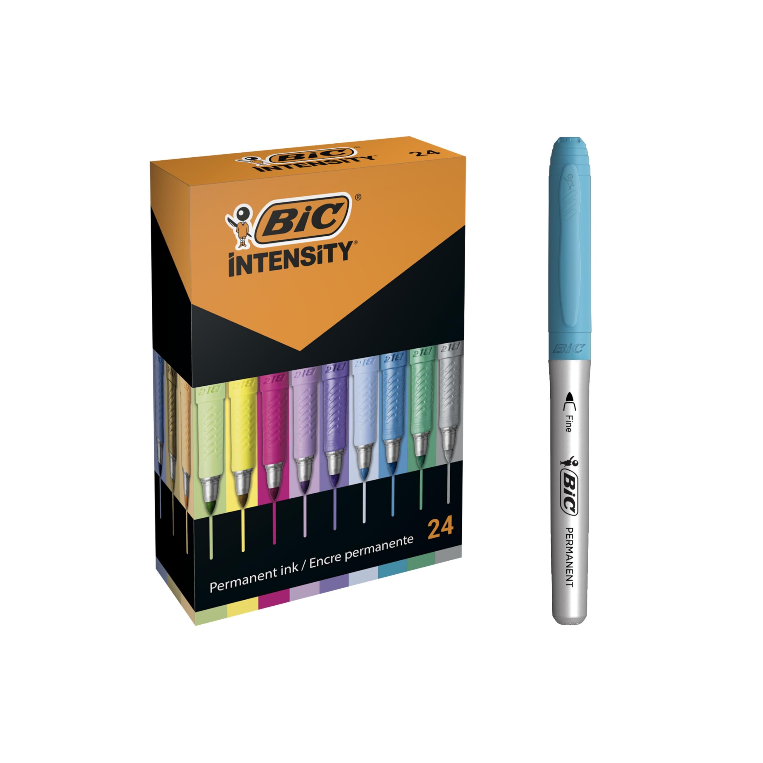 Bic Intensity, Pennarelli Colorati Indelebili, Set Cancelleria Casa E Scuola, 24 Unità, ‎Intenso/​Pastello/​Metallizzato, (la confezione può variare)