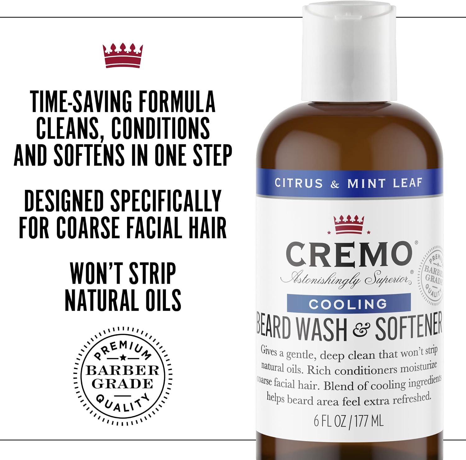 CREMO - Beard Wash and Softener For Men - Cooling Citrus & Mint Leaf - 177ml, White, 1 ml (Pack of 1) - Image 3