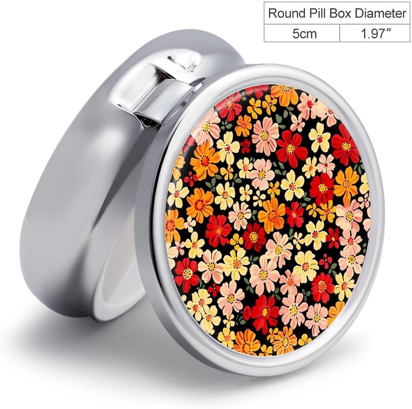 Red and Orange Flowers Pill Case 3 Compartment Travel Pill Box image 2
