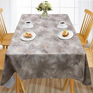 AIRCOWRIE Waterproof Vinyl Tablecloths, Heavy Duty Oil Spill Proof Plastic Table Cloth with Soft-Touch Finish, Wipe Clean PVC Table Cover for Indoor and Outdoor Use (Brown Floral, 54”×78”, Rectangle)
