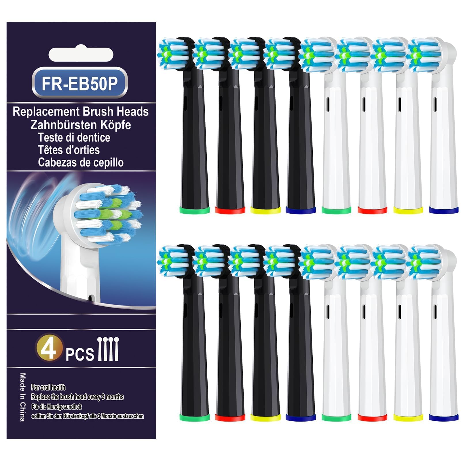Testine di Ricambio Orall B Pro Cross Clean Action Compatibili con Spazzolino Elettrico Orale B, Testine Per Spazzolino di Ricambio Per Pulizia Straordinaria, Di Kisstta (16 Multicolor)