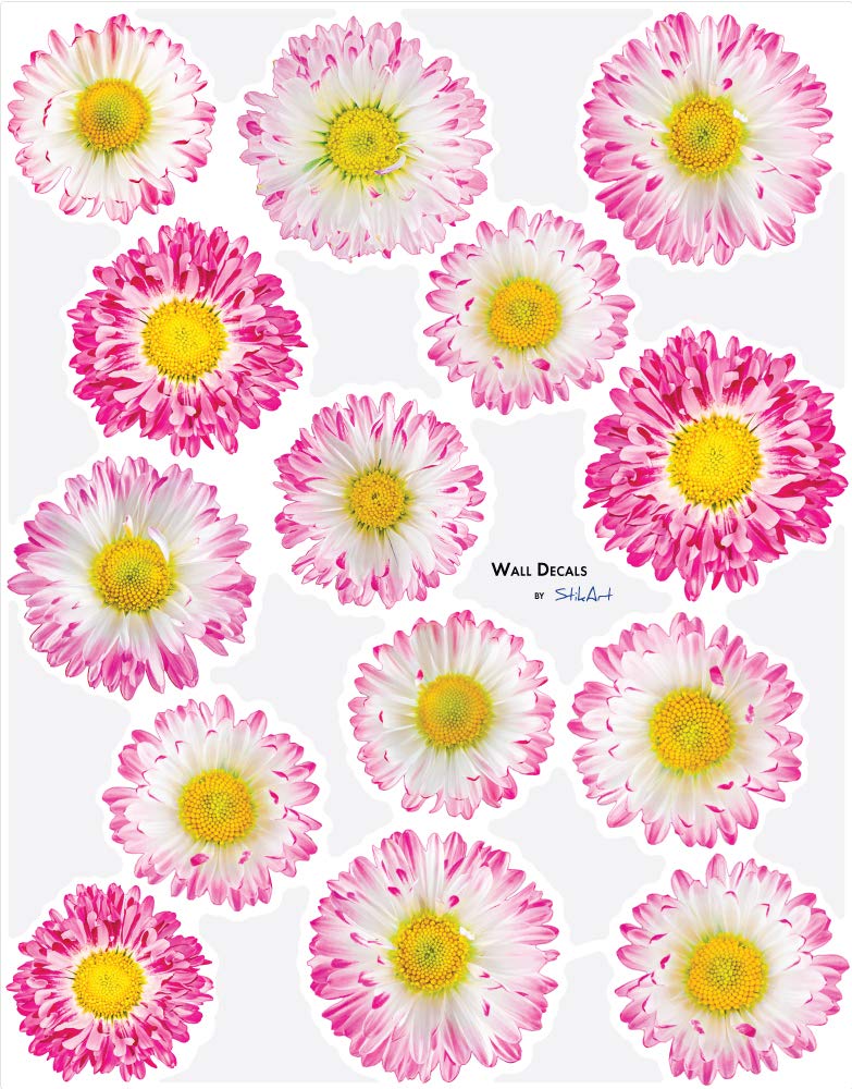 StikArt 26 Pink & White Daisy Flower Wall Decals (Model 103-505)