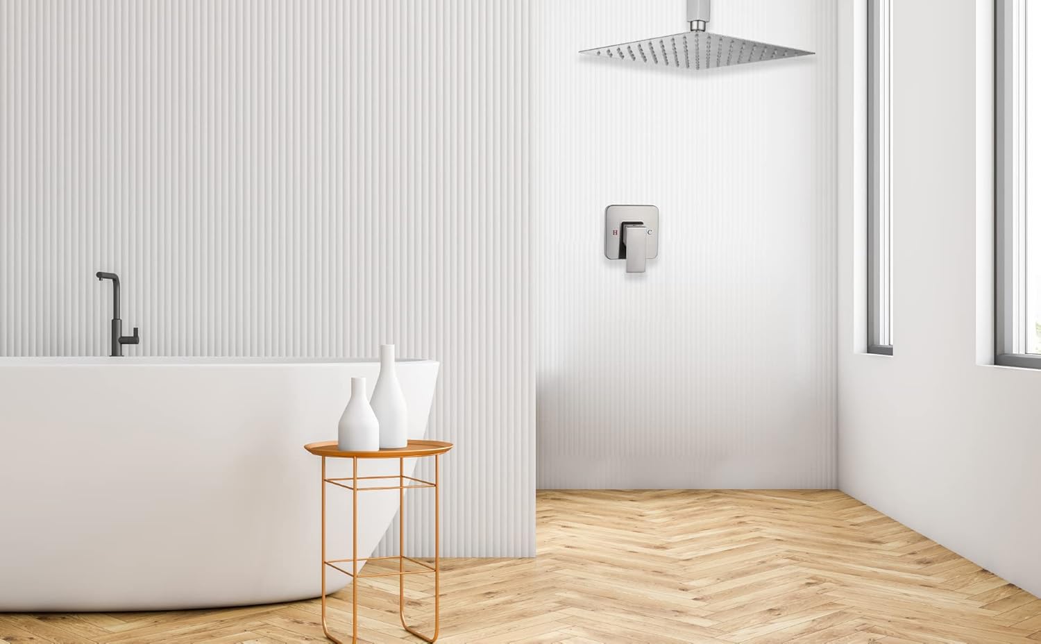 Ceiling Shower System Shower Faucet GGStudy Bathroom Luxury Rain Mixer Shower Combo Set Rainfall Shower Head System 10 Inch Brushed Nickel with Valve and Trim